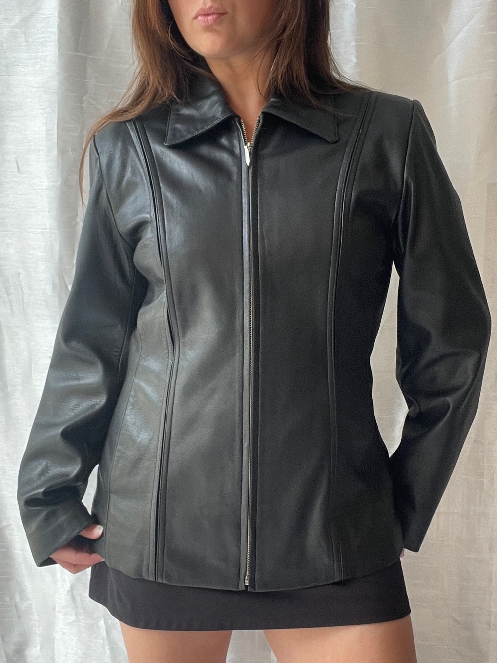 Jacqueline Ferrar Leather Jacket Women's Small Black Full Zip Grunge Vintage 90s